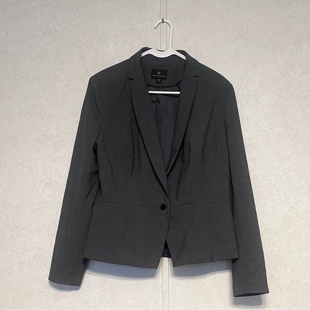 Worthington Size 18 Single Button Career‎ Notched Blazer Jacket Gray Long Sleeve